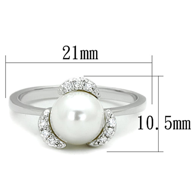 Rhodium Brass Ring w/a White Synthetic Pearl