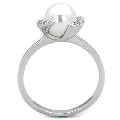 Rhodium Brass Ring w/a White Synthetic Pearl