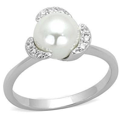 Rhodium Brass Ring w/a White Synthetic Pearl