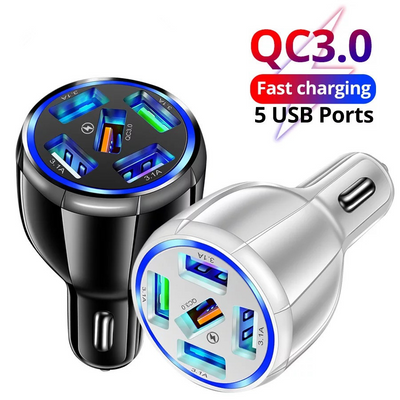 Quick Car Charger, 15W w/5 USB Ports