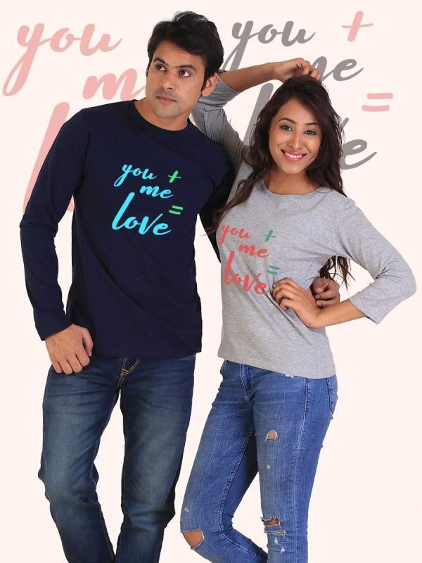 You + Me = Love - Couple Full Sleeve T-Shirts