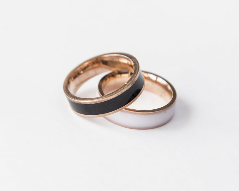 Rose Gold Couple Rings Black & White - Personalized