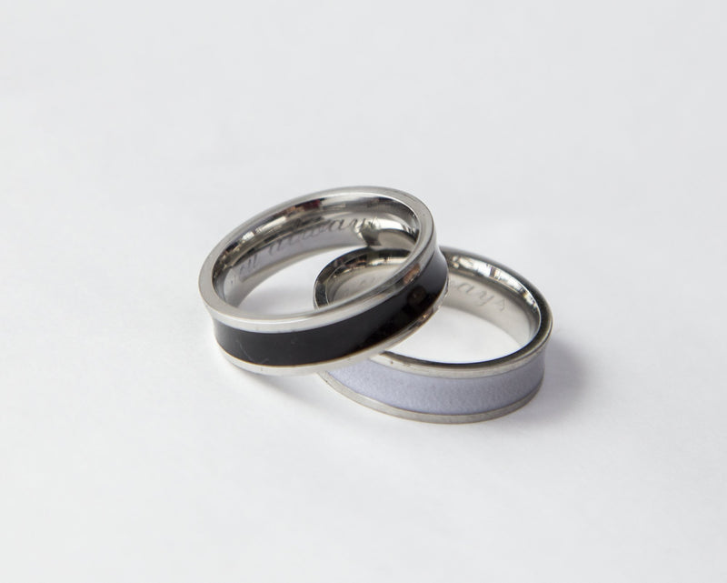 Black & White Personalized Couple Stainless Steel Rings