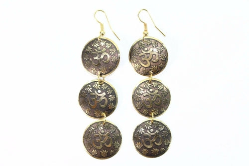 Ship To USA ONLY! Three Tier "Om" Earrings with Lotus Petals