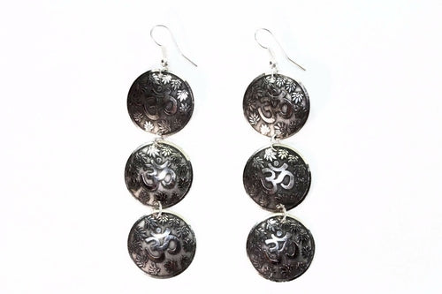 Ship To USA ONLY! Three Tier "Om" Earrings with Lotus Petals