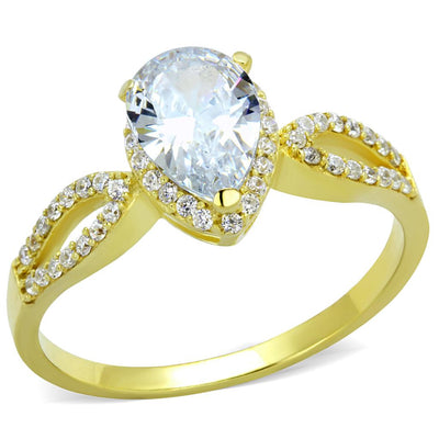 Sterling Silver w/Gold Finish Ring AAA Grade CZ Clear