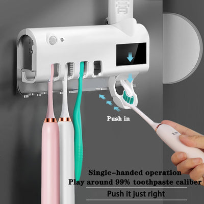 Automatic Toothbrush UV Holder w/Toothpaste Dispenser