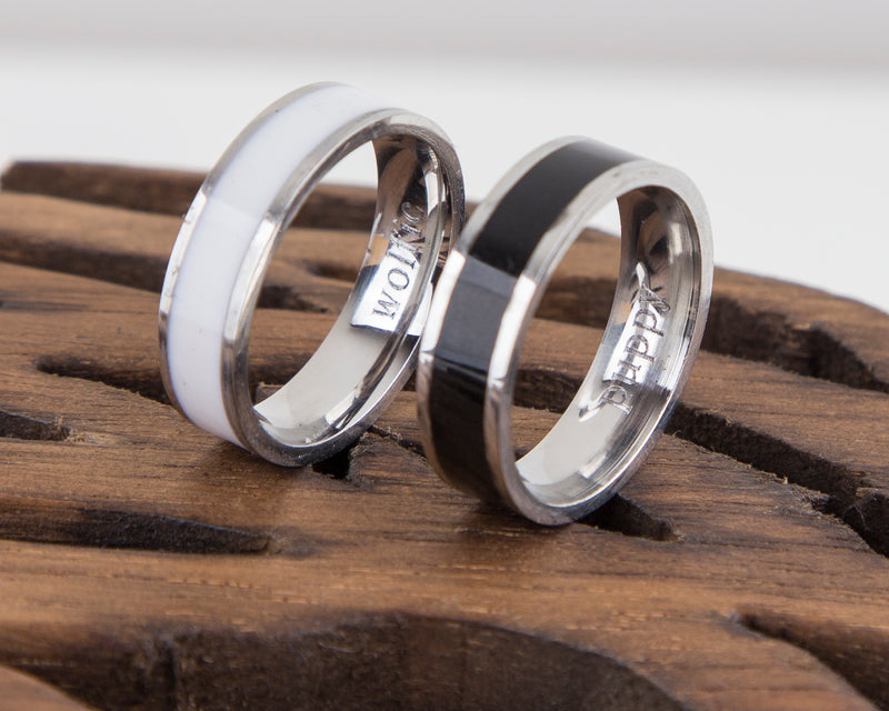 Black & White Personalized Couple Stainless Steel Rings