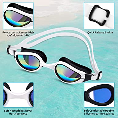 Swim Goggles, No Leak Anti Fog UV Protection