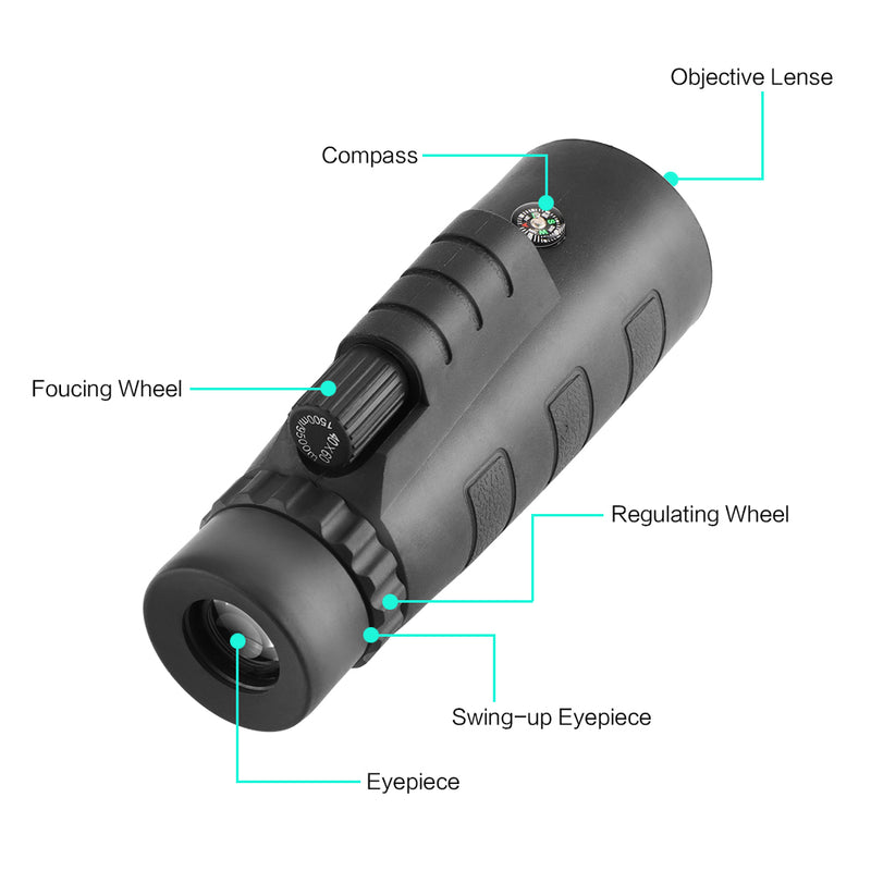 10X, HD Optical Monocular Telescope with Phone Clip